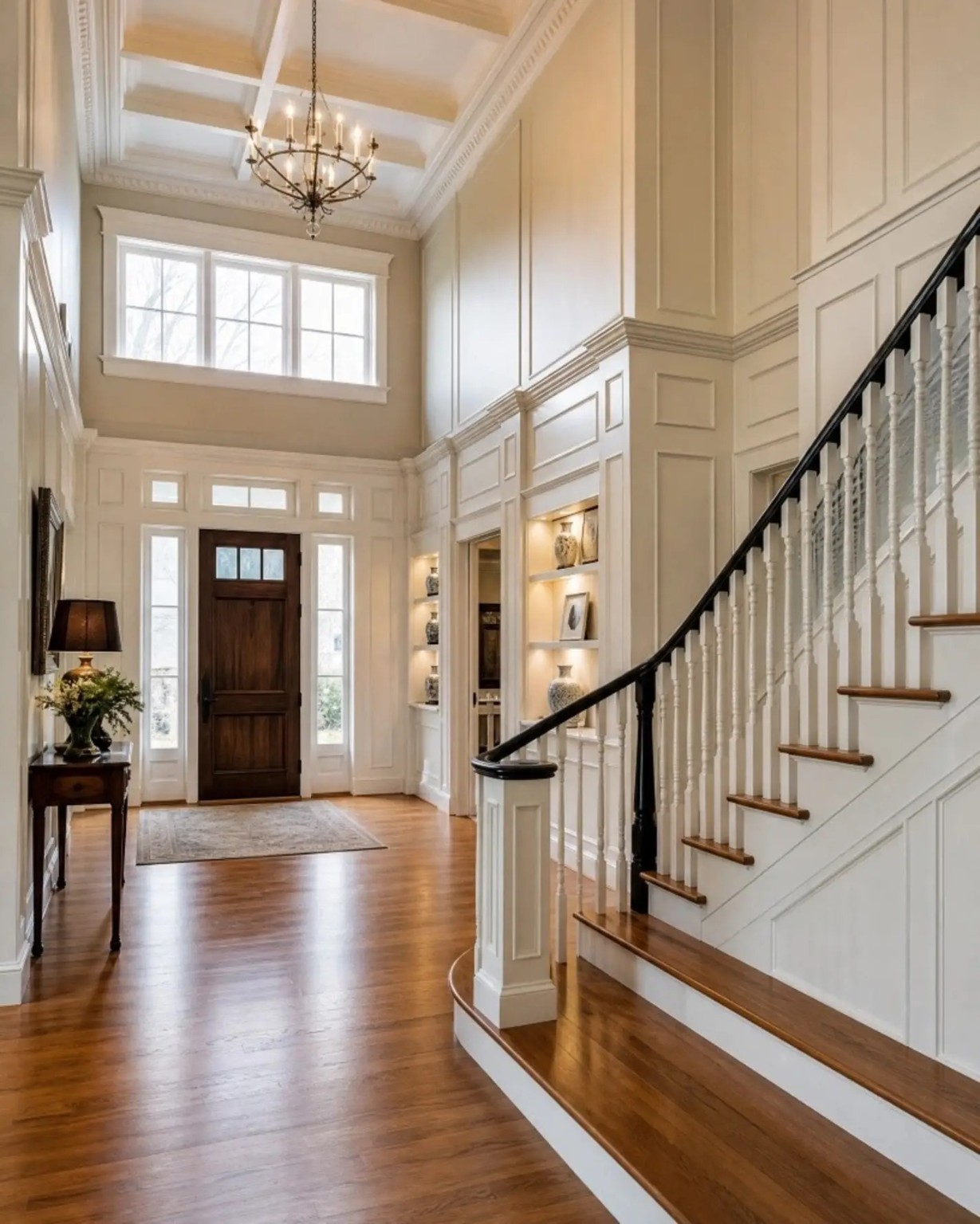 Entry staircase with finish carpentry