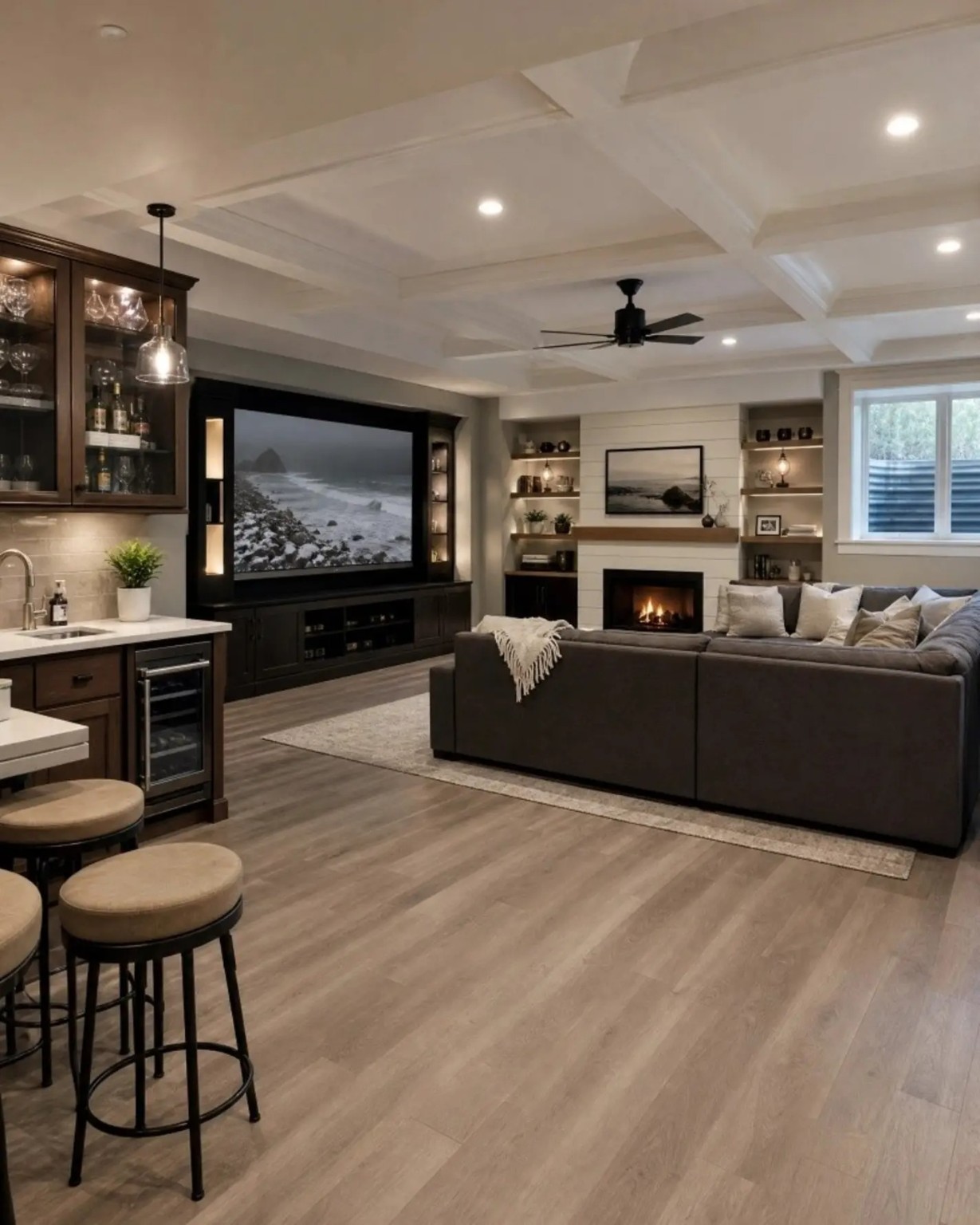 Finished basement entertainment space
