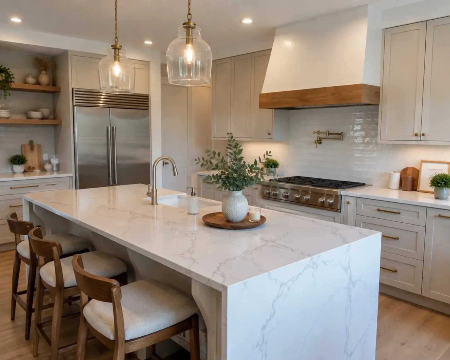 Kitchen with waterfall island